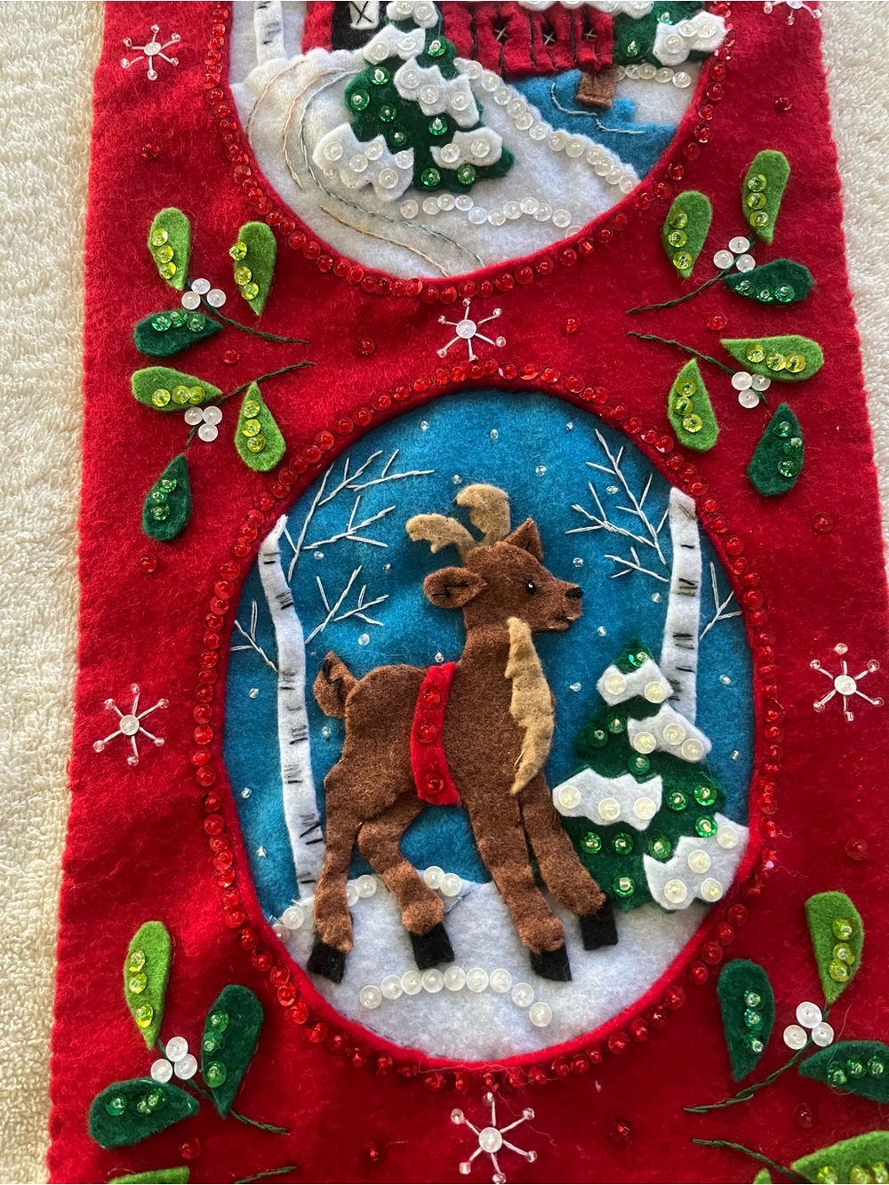 Bucilla Red Felt 'Happy Holidays' Vertical Banner with Blue Snowy Vignettes - Picture 3 of 8